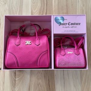 Juicy Couture Y2K Hot Pink Mix & Match Handbag Gift Set Faux Leather Velour New!